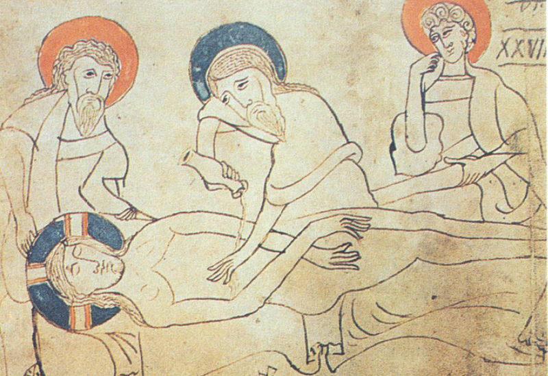 Imagen del Códice Pray, manuscrito húngaro proveniente de 1192-1195, donde supuestamente aparece representado el sudario.